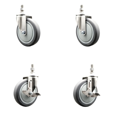 Service Caster 5 Inch 316SS Thermoplastic Rubber Swivel 1/2 Inch Threaded Stem Caster Brake, 2PK SS316TS20S514-TPRB-121315-2-TLB-2